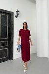Bordo Midi Modal Kumaş Yan Yırtmaçlı Basic Elbise