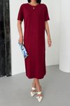 Bordo Midi Modal Kumaş Yan Yırtmaçlı Basic Elbise