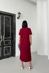 Bordo Midi Modal Kumaş Yan Yırtmaçlı Basic Elbise