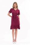 Bordo Midi Önden Düğmedetaylı Yazlık Elbise
