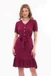 Bordo Midi Önden Düğmedetaylı Yazlık Elbise