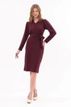Bordo Midi V Yaka Bağlama Detaylı Triko Elbise