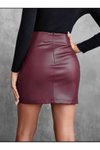Bordo Mini Asimetrik Anvelop Yüksek Bel Deri Etek