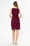 Bordo Mini Askılı Kare Yaka Desenli Payet Kalem Abiye Elbise