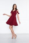 Bordo Mini Ayarlanabilir Askılı Yaka Fırfır Detay Dokuma Kumaş Pileli Kloş Abiye Elbise