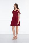 Bordo Mini Ayarlanabilir Askılı Yaka Fırfır Detay Dokuma Kumaş Pileli Kloş Abiye Elbise