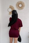 Bordo Mini Bisiklet Yaka Eteği Büzgülü Modal Kumaş Elbise