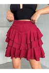 Bordo Mini Bürümcük Kumaş Katlı Şort Etek