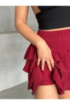 Bordo Mini Bürümcük Kumaş Katlı Şort Etek