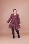 Bordo Mini Büyük Beden Kadife Çiçek Desenli Yaka Detay Elbise