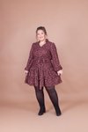 Bordo Mini Büyük Beden Kadife Çiçek Desenli Yaka Detay Elbise