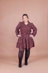 Bordo Mini Büyük Beden Kadife Çiçek Desenli Yaka Detay Elbise