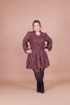 Bordo Mini Büyük Beden Kadife Çiçek Desenli Yaka Detay Elbise