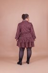 Bordo Mini Büyük Beden Kadife Çiçek Desenli Yaka Detay Elbise