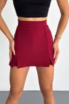Bordo Mini Çift Yırtmaçlı Şortlu Etek