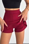 Bordo Mini Çift Yırtmaçlı Şortlu Etek