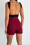 Bordo Mini Çift Yırtmaçlı Şortlu Etek