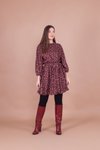 Bordo Mini Kadife Çiçek Desenli Yarasa Kol Elbise