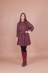 Bordo Mini Kadife Çiçek Desenli Yarasa Kol Elbise
