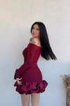 Bordo Mini Kayık Yaka Balon Etek Abiye Elbise