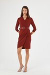 Bordeaux Mini Crepe Wrap Neck Detailed Belted Seasonal Wrap Dress