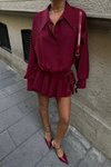 Bordo Mini Meron Cesika Kumaş Gömlek Elbise