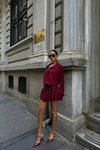 Bordo Mini Meron Cesika Kumaş Gömlek Elbise