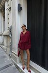 Bordo Mini Meron Cesika Kumaş Gömlek Elbise