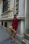 Bordo Mini Meron Cesika Kumaş Gömlek Elbise