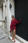 Bordo Mini Meron Cesika Kumaş Gömlek Elbise