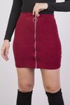 Bordo Mini Önden Fermuarlı Fitilli Kadife Kışlık Etek