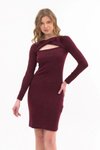 Bordo Mini Pencereli Uzun Kol Detaylı Kışlık Triko Elbise
