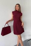 Bordo Mini Taşlı Ottoman Elbise