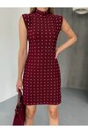 Bordo Mini Taşlı Ottoman Elbise