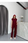 Bordo Modal Kumaş Vatkalı Alt Üst İkili Takım