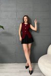 Bordo Önü Aksesuarlı Yelek Bluz