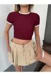 Bordo Ottoman Biyeli Crop Tshirt