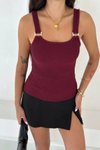 Bordo Ottoman Toka Askılı Bluz
