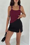 Bordo Ottoman Toka Askılı Bluz