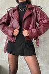 Bordo Oversize Kemerli Tarz Ceket