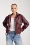 Burgundy Oversized Faux Leather Zipper Jacket
