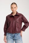 Bordo Oversize Suni Deri Fermuarlı Ceket