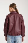 Bordo Oversize Suni Deri Fermuarlı Ceket