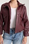 Bordo Oversize Suni Deri Fermuarlı Ceket