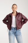 Bordo Oversize Suni Deri Fermuarlı Ceket