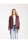 Bordo Oversize Uzun Suni Deri Ceket