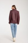 Bordo Oversize Uzun Suni Deri Ceket