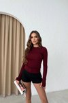 Bordo Oys Kumaş Parmak Geçme Detay Bluz