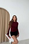 Bordo Oys Kumaş Parmak Geçme Detay Bluz