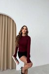 Bordo Oys Kumaş Parmak Geçme Detay Bluz